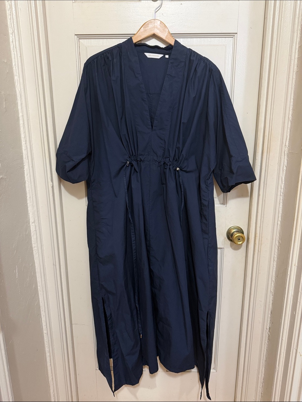 CARLA ROCKMORE Kimono 100% Cotton Multi-Tie Navy Drawstring Dress / Cover Up